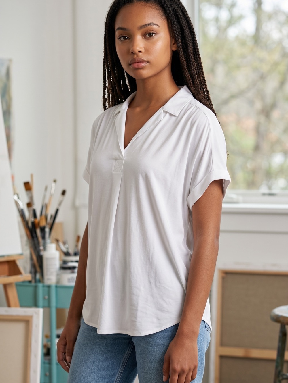 GAP White V-Neck Cotton Blouse